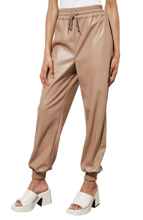 Ming Wang Faux Leather Joggers In Brown