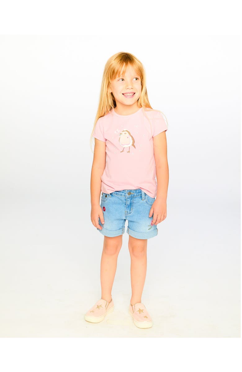 Deux par Deux Embroidery Floral Denim Shorts, Alternate, color, Light Blue Denim