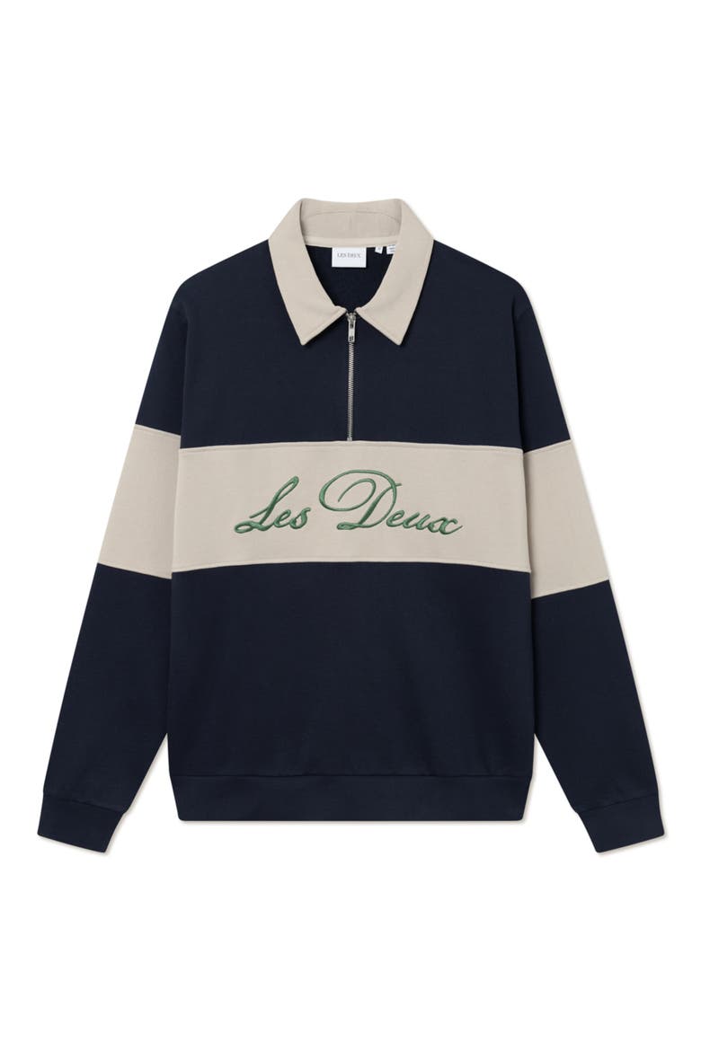 Cory Quarter Zip Rugby Shirt, Alternate, color, DARK NAVY/LIGHT DESERT SAND