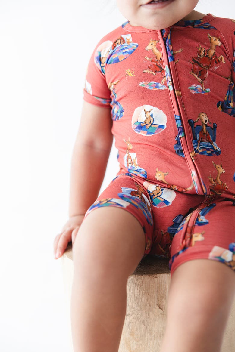 Llama Llama Red Pajama Zipper Shortie Romper, Alternate, color, Red