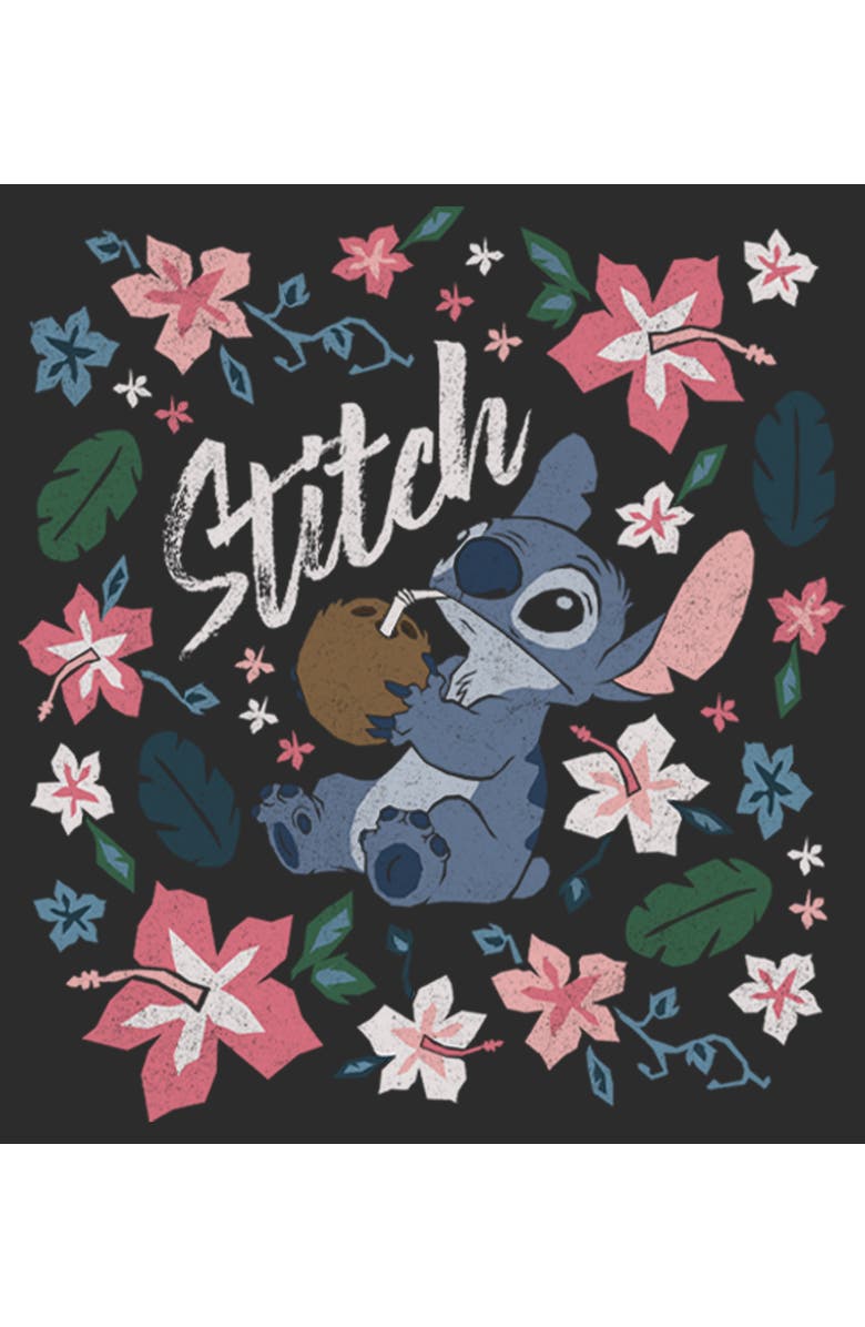 Lilo & Stitch Women's Lilo & Stitch Flowers and a Coconut Graphic T-Shirt, Alternate, color, Black