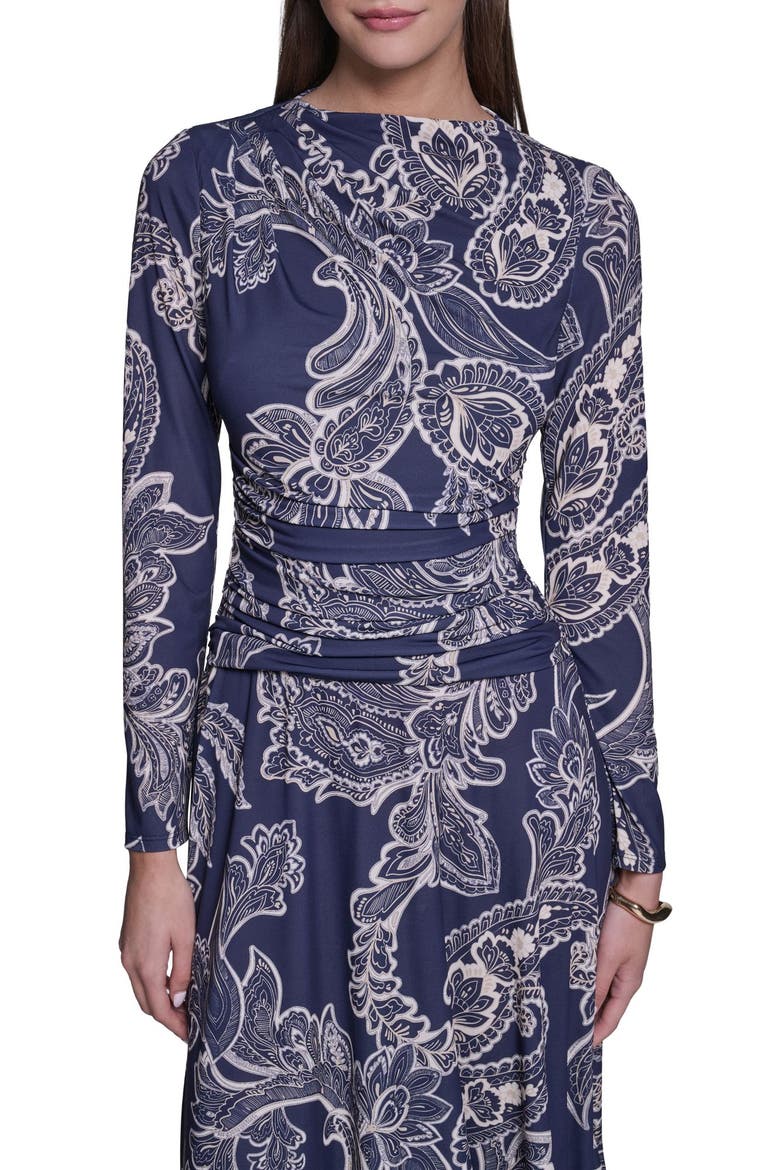 Long Sleeve Paisley Printed Jersey Midi Dress, Alternate, color, Navy Multi