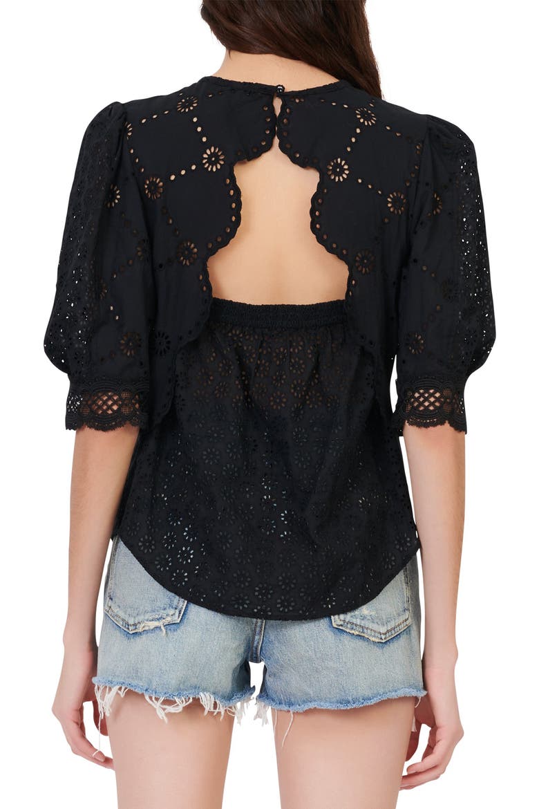 Eyelet Open Back Top, Alternate, color, BLACK