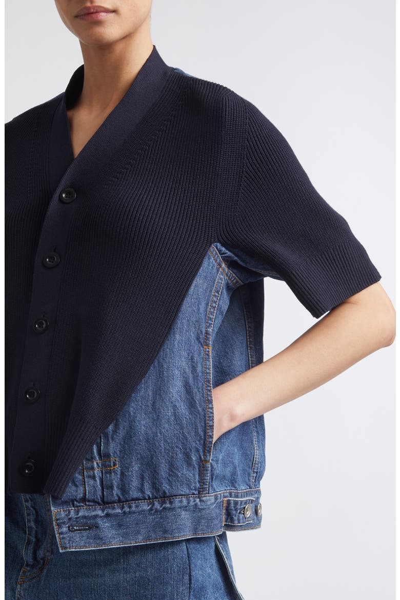 Mixed Media Knit & Denim Cardigan, Alternate, color, NAVY/ BLUE