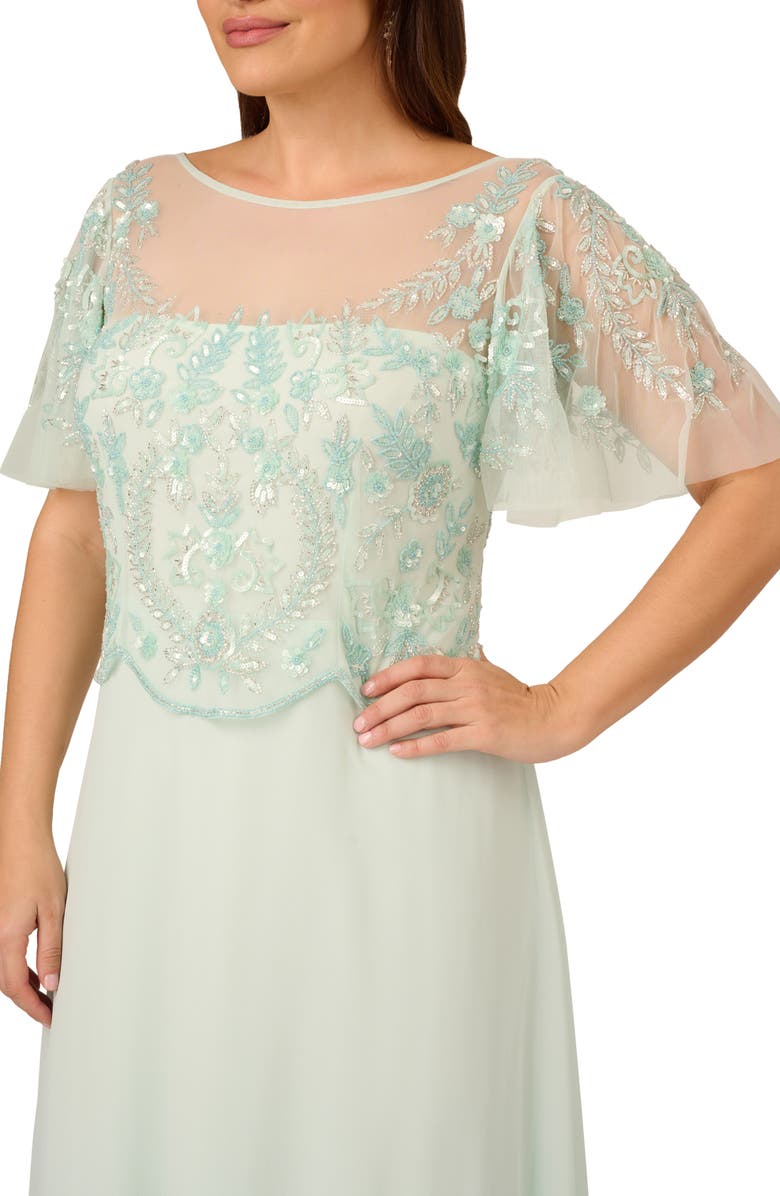 Adrianna Papell Beaded Flutter Sleeve Chiffon Gown, Alternate, color, 