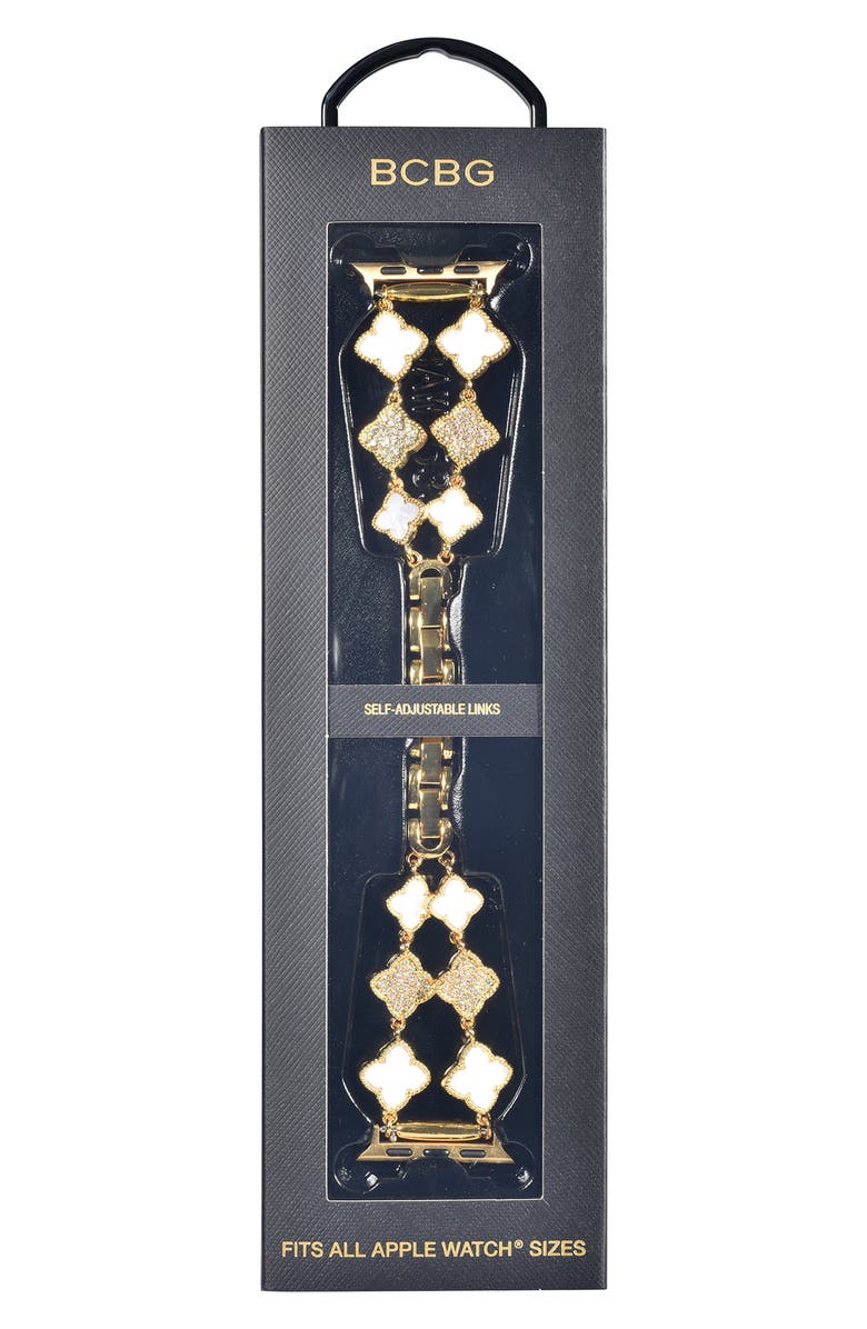 BCBG Double Clover Link Bracelet Apple Watch<sup>®</sup> Watchband, Alternate, color, Gold