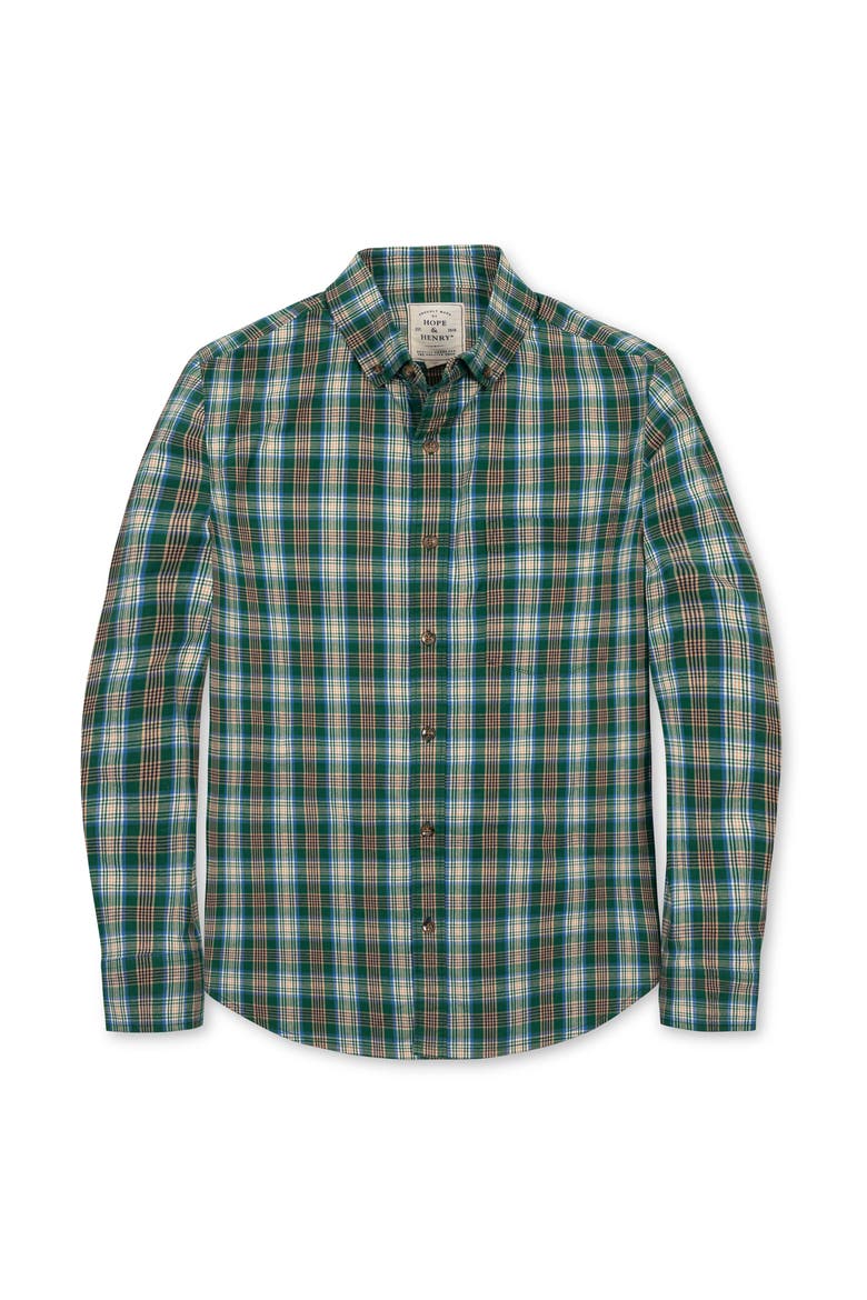 Organic Stretch Poplin Button Down Shirt, Alternate, color, Green Classic Plaid