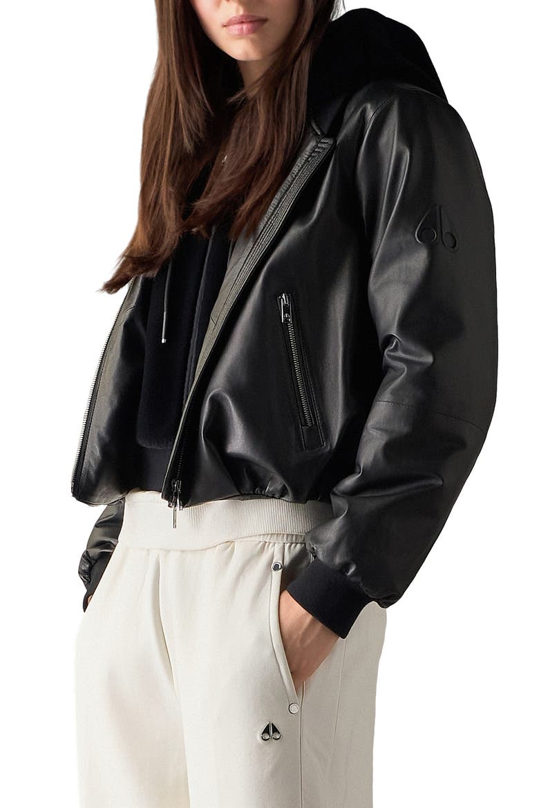 Cardin Leather Bomber Jacket, Alternate, color, BLACK