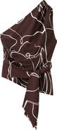 MANGO Print One-Shoulder Tie Waist Top