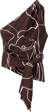 MANGO Print One-Shoulder Tie Waist Top