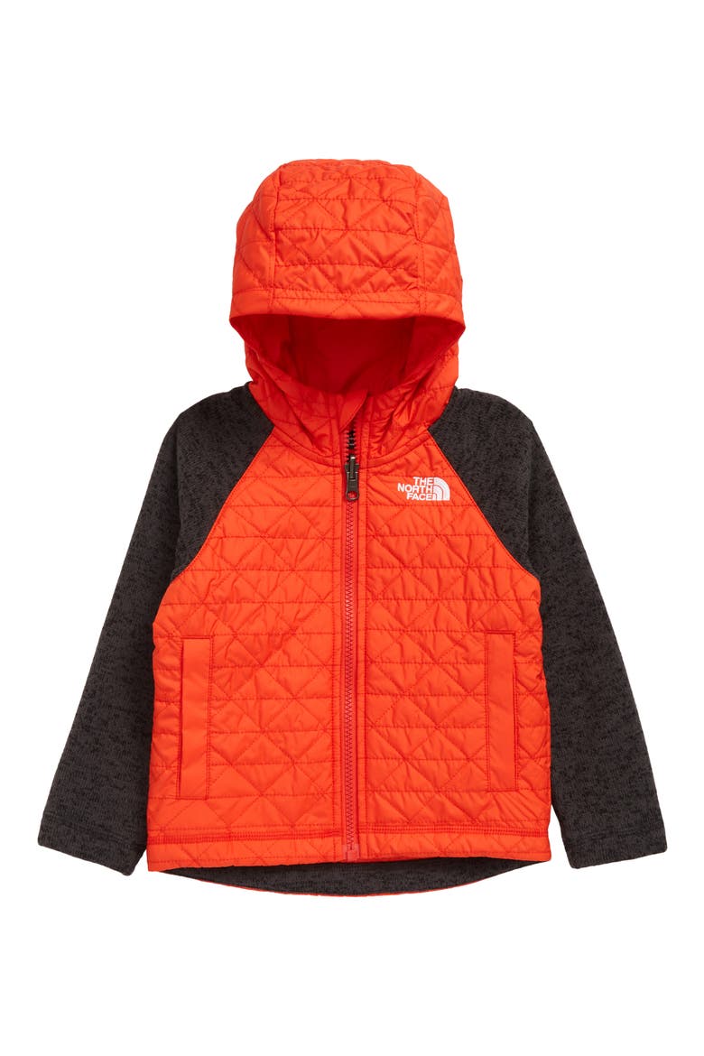 Water Repellent Quilted Sweater Fleece Jacket, Main, color, FIERY RED/ DARK GREY HEATHER