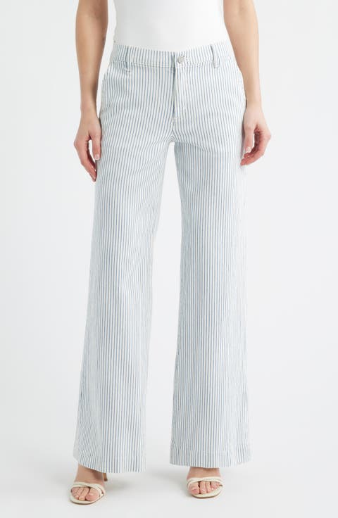 Keren High Waist Stripe Wide Leg Stretch Cotton Pants