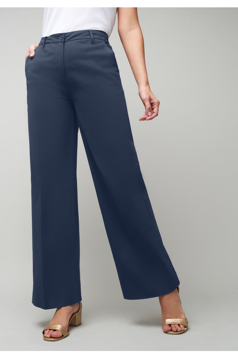 Stretch Cotton Chino Wide-Leg Trouser, Alternate, color, NAVY