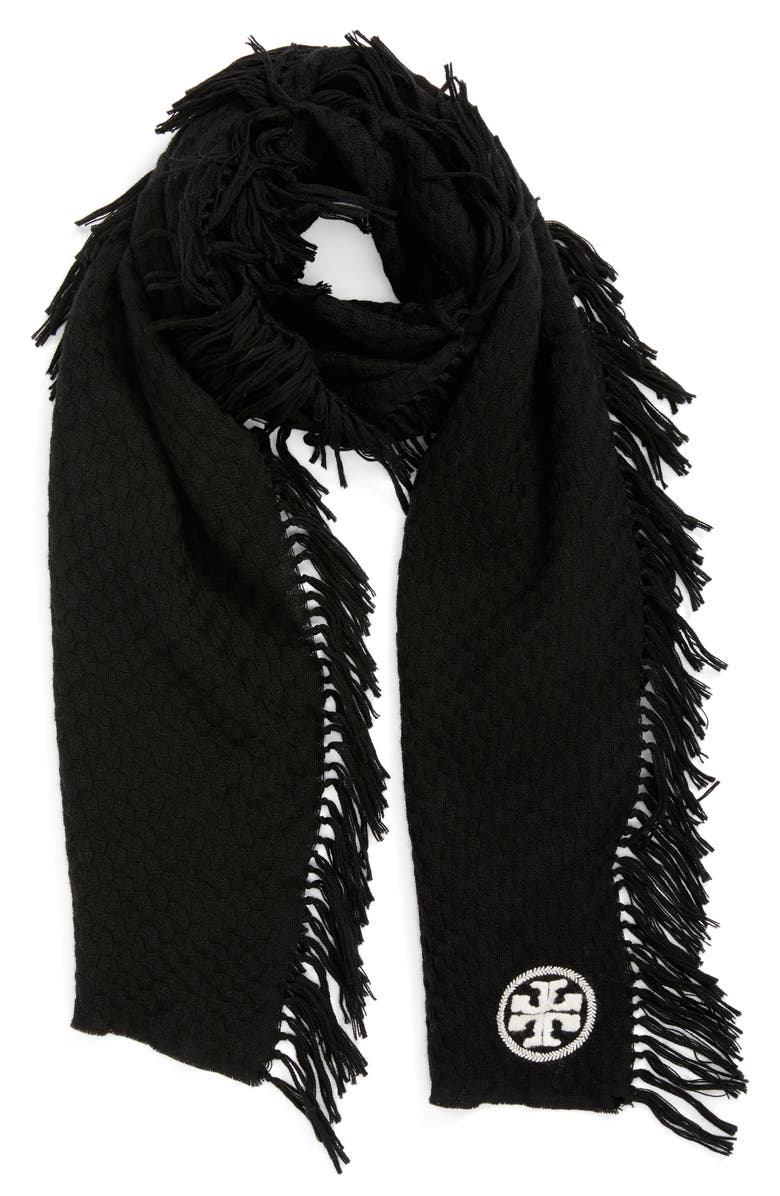 Tory Burch Fringe Merino Wool Scarf, Alternate, color, 