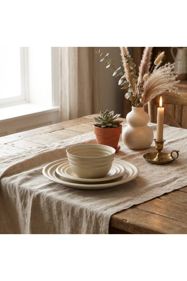 Zen Stoneware 12-Piece Dinnerware Set, Alternate, color, Beige