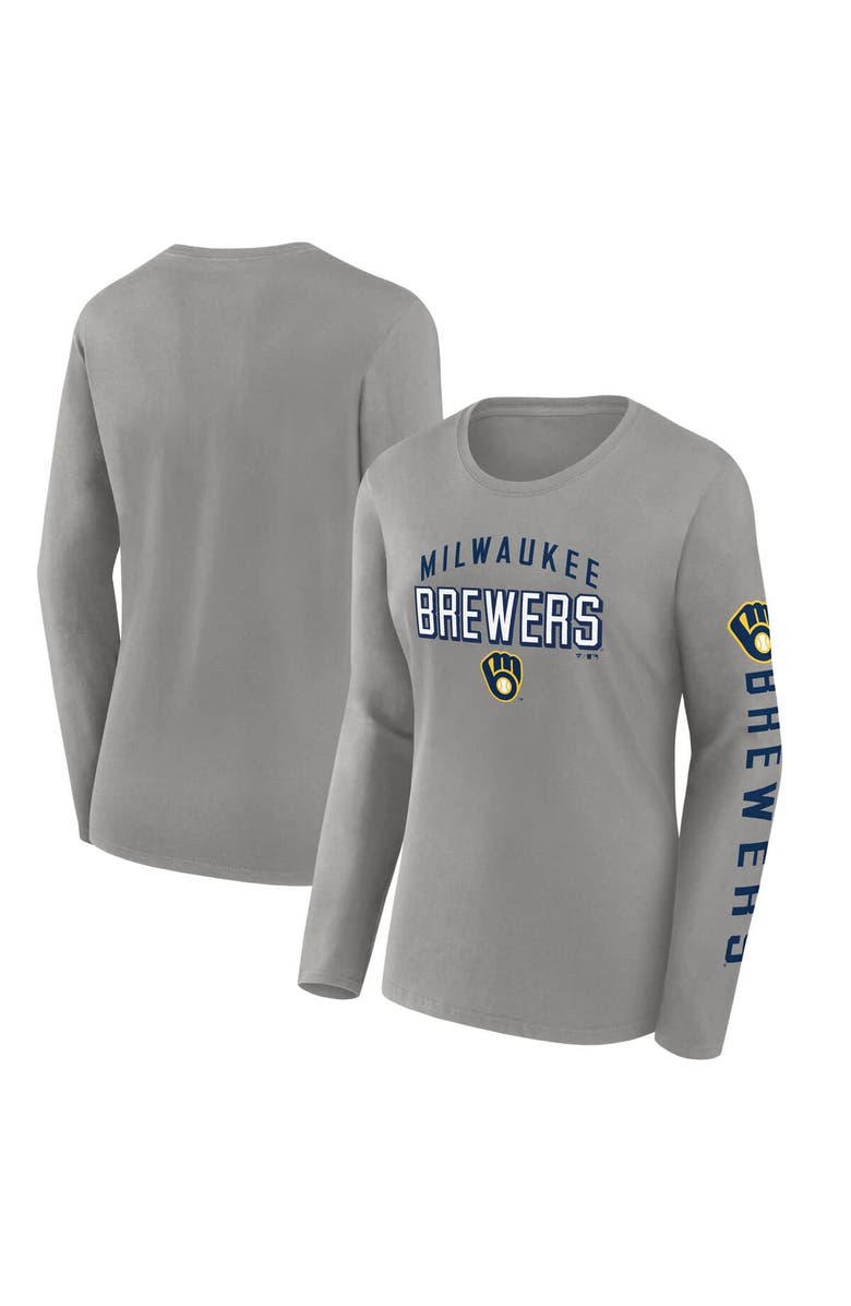 FANATICS Women's Fanatics  Gray Milwaukee Brewers Team Long Sleeve T-Shirt, Main, color, 