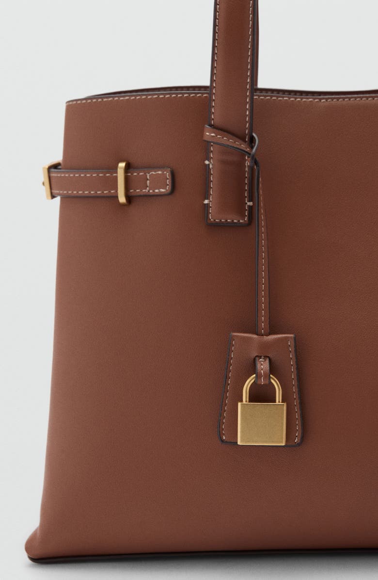 MANGO Padlock Detail Faux Leather Shopper Bag, Alternate, color,