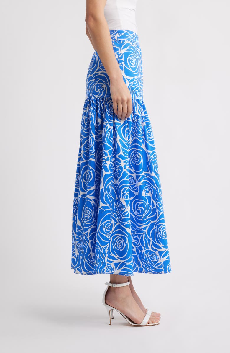 Milly Noemi Rose Tiered Poplin Maxi Skirt, Alternate, color, Blue/ White