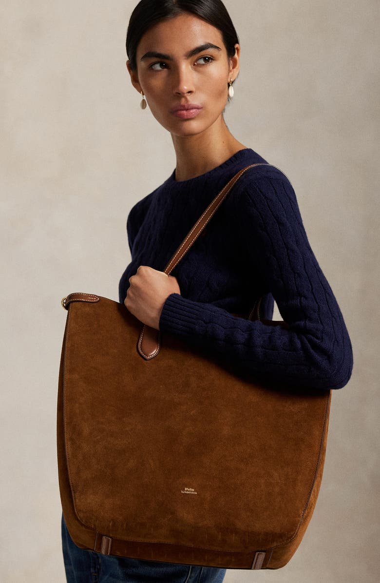 Polo Ralph Lauren Bellport Suede Tote Bag, Alternate, color, Cuoio