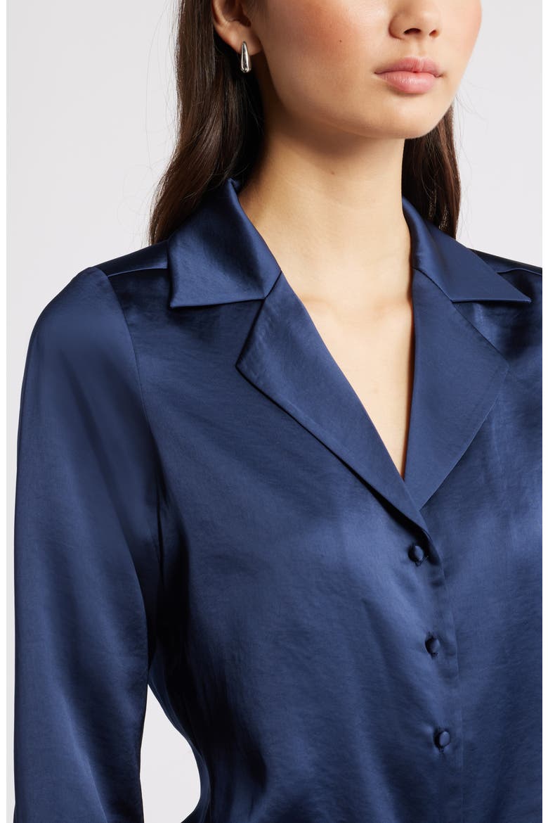 Satin Button-Up Shirt, Alternate, color, NAVY IRIS