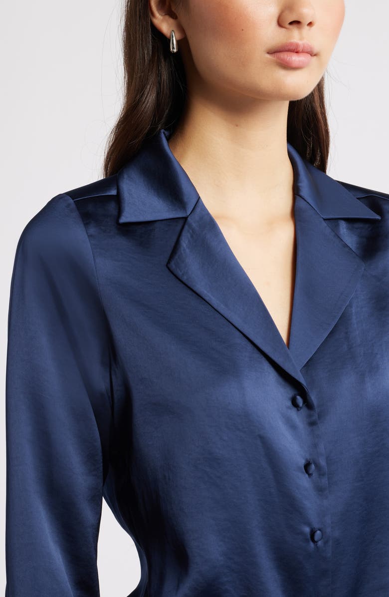 Open Edit Satin Button-Up Shirt, Alternate, color, Navy Iris