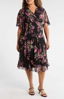 Connected Apparel Floral Flutter Sleeve Dress