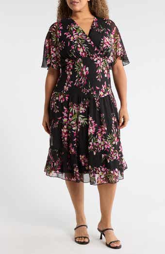Connected Apparel Floral Flutter Sleeve Dress