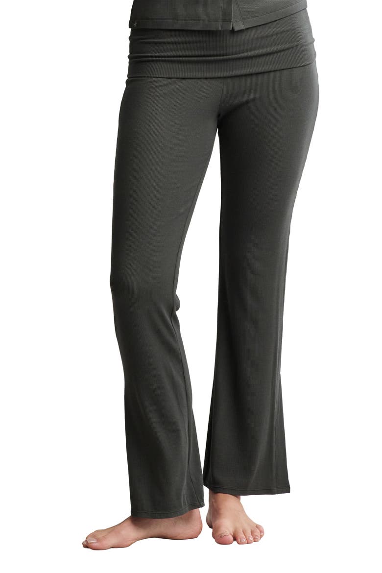 Ultra Lite® Rib Foldover Waist Flare Pants, Main, color, DARK MOSS
