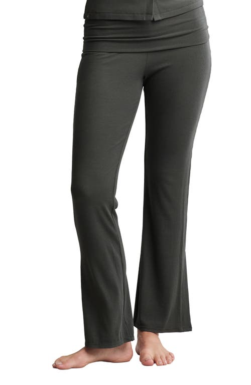 Barefoot Dreams Ultra Lite® Rib Foldover Waist Flare Pants In Green