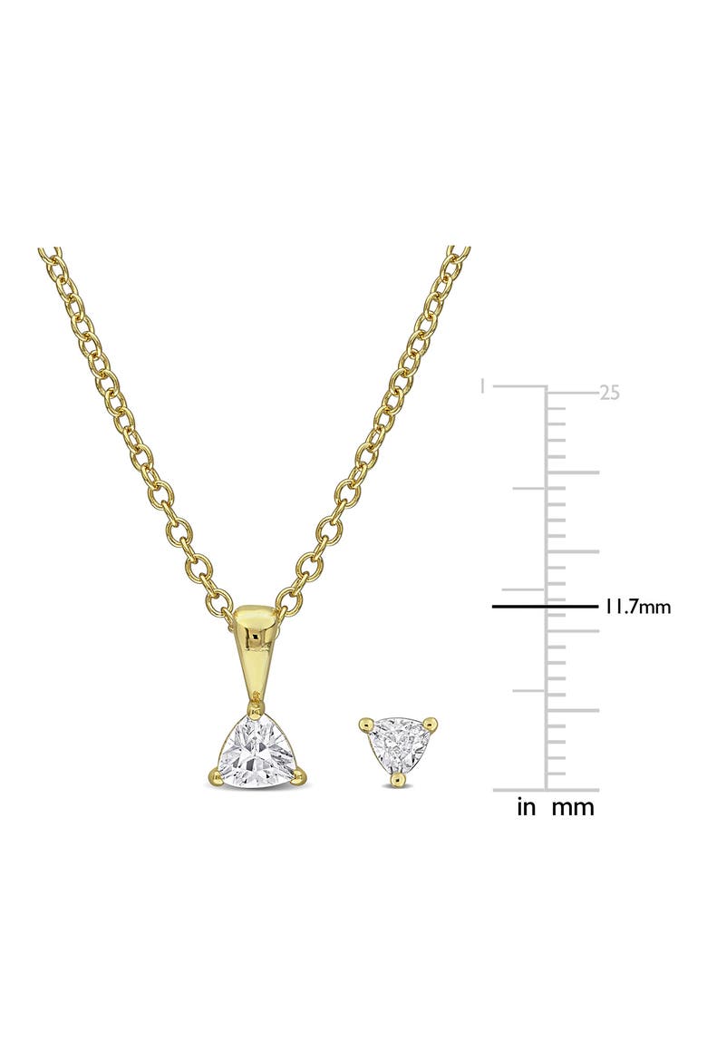 Trillion Cut Cubic Zirconia Stud Earrings & Pendant Necklace Set, Alternate, color, WHITE