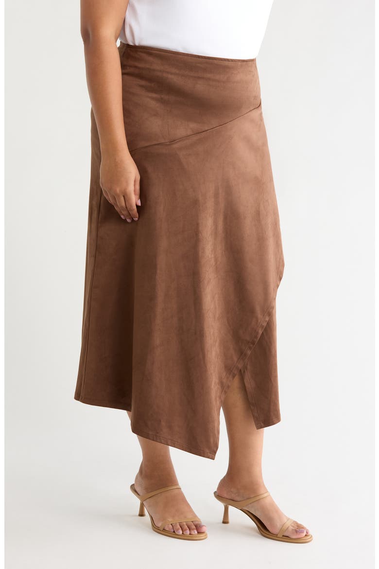Faux Leather Asymmetrical Midi Skirt, Alternate, color, BROWN