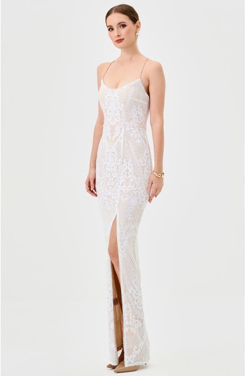 Bariano Sera Strappy Back Sequin Gown, Alternate, color, White/Nude