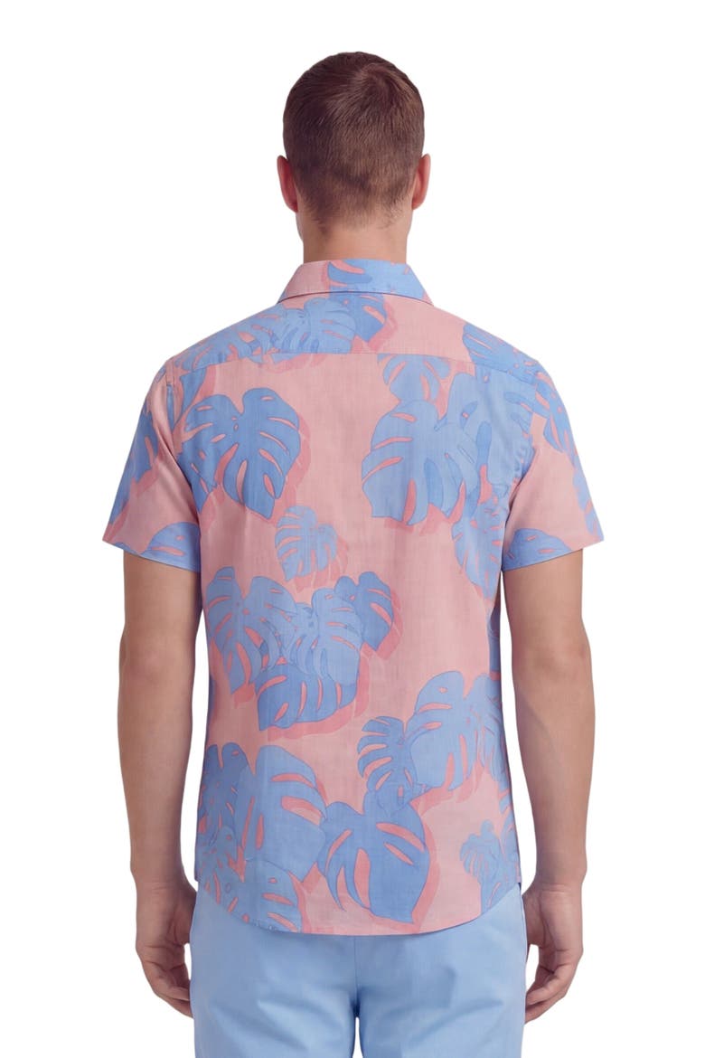 Monstera Floral Mens Linen Button-up Shirt, Alternate, color, MONSTERA FLORAL CORAL