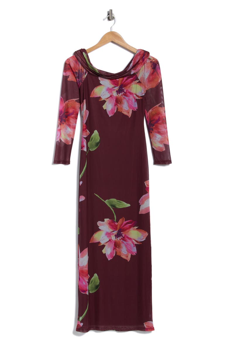 Off Shoulder Maxi Dress, Alternate, color, WINE COMBO