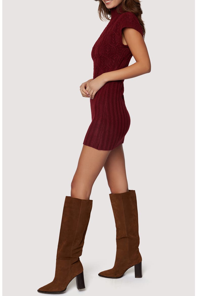 Beatrice Mixed Stitch Sweater Minidress, Alternate, color, BURGUNDY