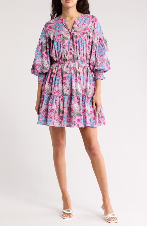 Floral Balloon Sleeve Cotton Minidress