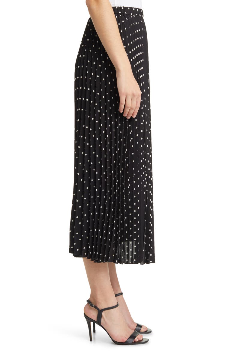 Polka Dot Pleat Midi Skirt, Alternate, color, ANNE BLACK/ ANNE WHITE