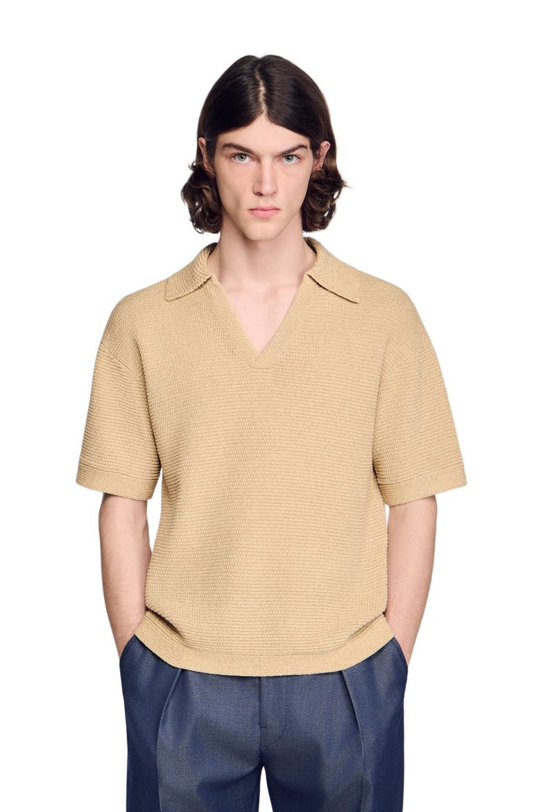 Jute-effect polo shirt, Main, color, Beige