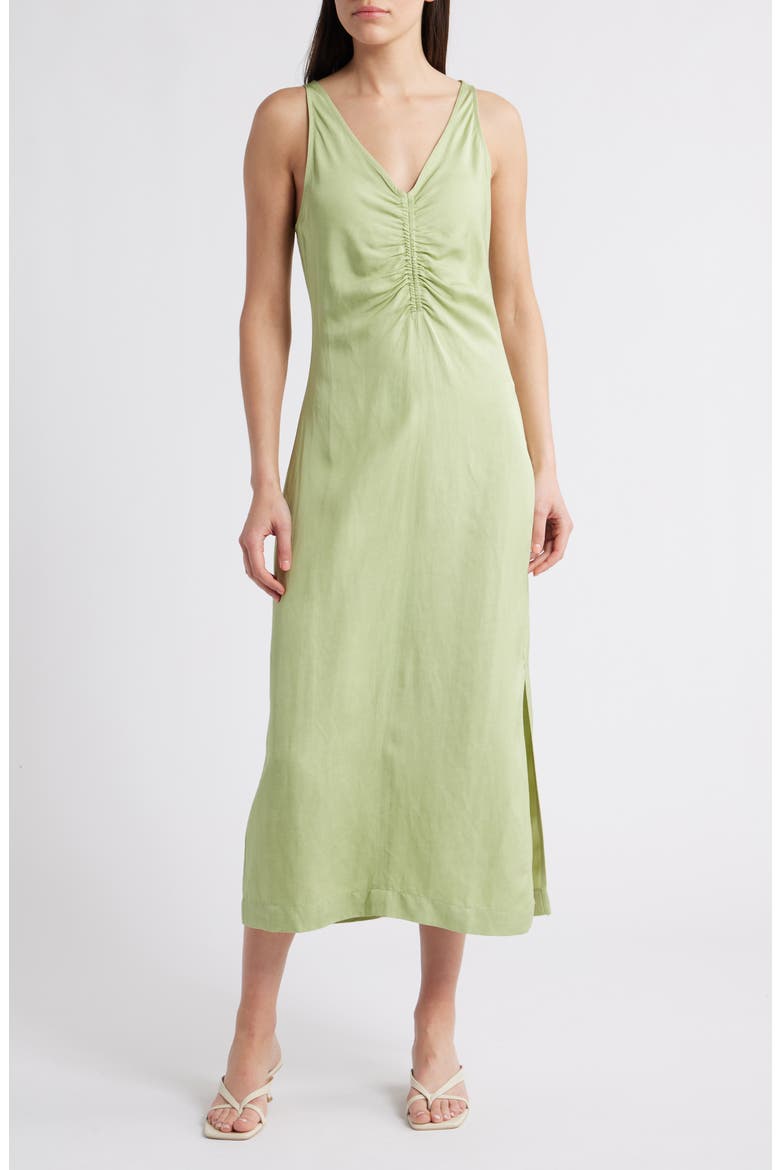Pari Ruched Midi Dress, Main, color, GREEN