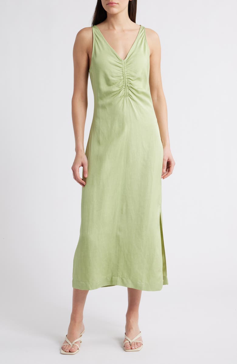 Reiss Pari Ruched Midi Dress, Main, color, Green