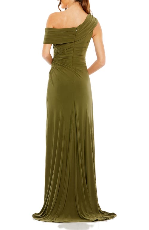 Mac Duggal Womens Embellished One Shoulder Evening Dress In Olive