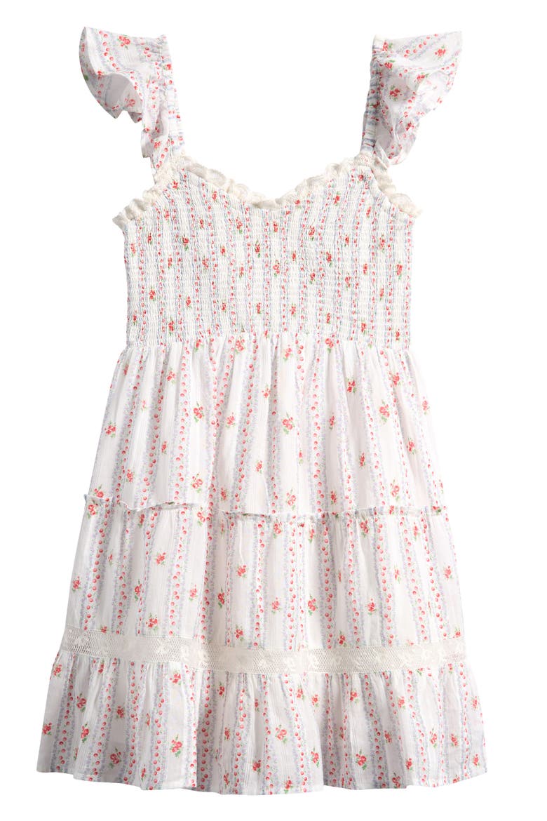 Kids' Avenora Floral Lace Trim Tiered Cotton Sundress, Main, color, POPPY RED