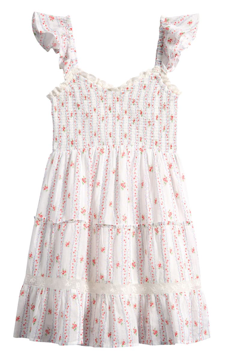 LoveShackFancy Kids' Avenora Floral Lace Trim Tiered Cotton Sundress, Main, color, Poppy Red