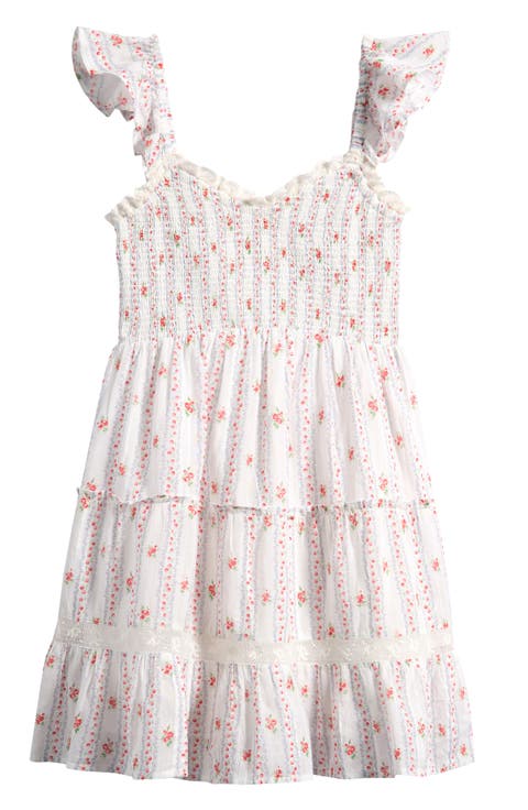 Kids' Avenora Floral Lace Trim Tiered Cotton Sundress (Big Kid)