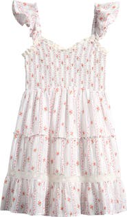 LoveShackFancy Kids' Avenora Floral Lace Trim Tiered Cotton Sundress