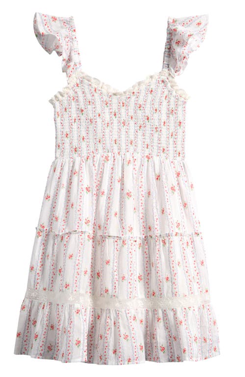 Loveshackfancy Kids' Avenora Floral Lace Trim Tiered Cotton Sundress In Red