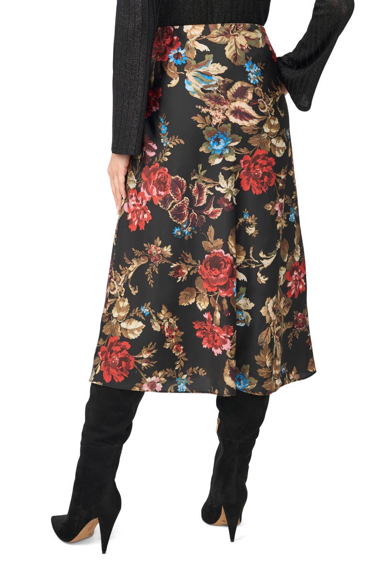 Floral Pull On Midi Skirt, Alternate, color, RICH BLACK 060