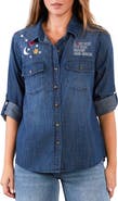 Billy T To the Moon & Back Embroidered Denim Graphic Button-Up Shirt