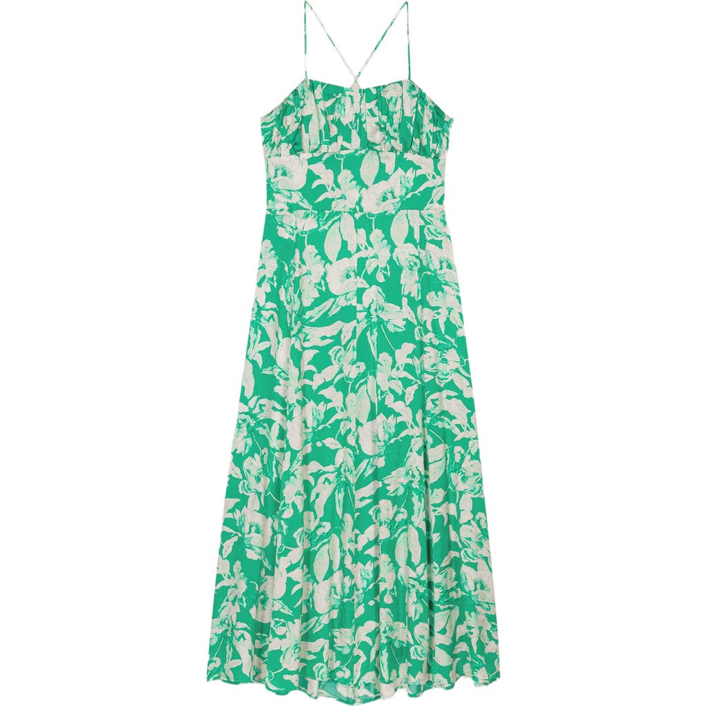 Maje Womens Bicolore Graphic-print Square-neck Woven Midi Dress In Ecru/green Floral Print