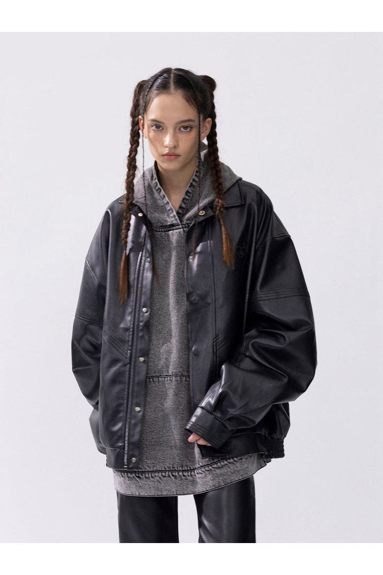 Zip Up Ruched Leather Jacket, Main, color, Black